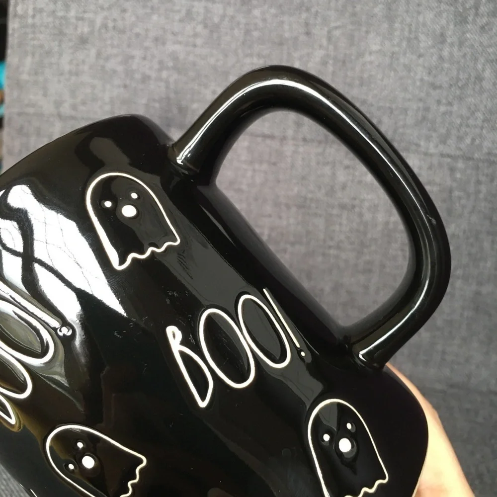 Rae Dunn Ghost and BOO! Coffee Mug, Black, White, 16 oz